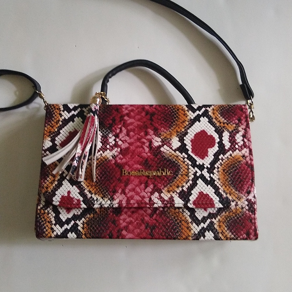 Boca Republic pink python snakeskin print boxy‎ purse